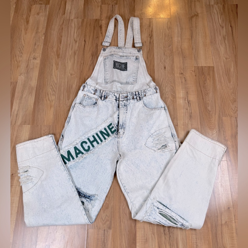VTG 1980’s Machine Overalls Convertible Jeans Women’s 32 Acid Wash Y2K Distresse